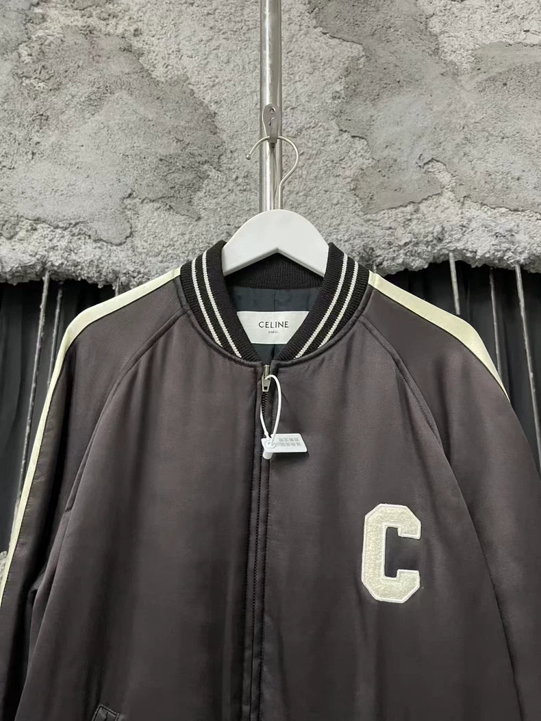 Celine Black and White Logo Baseball Jacket