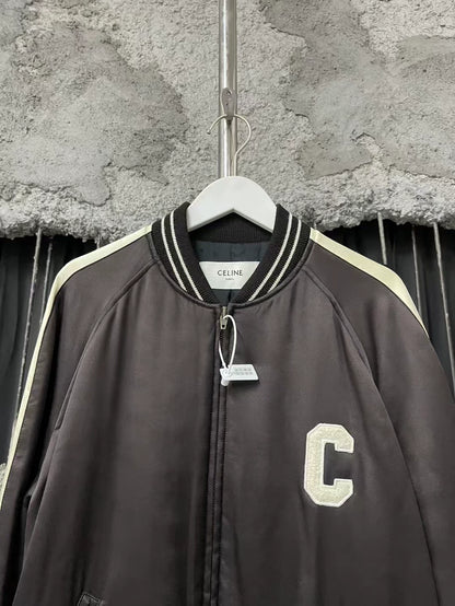 Celine Black and White Logo Baseball Jacket