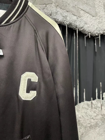 Celine Black and White Logo Baseball Jacket