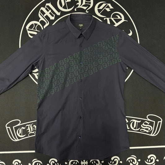 Fendi Blue Striped Print Button-Up Shirt-yf