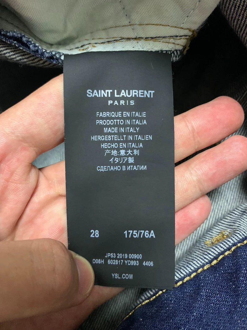 Saint Laurent Blue Distressed Denim Pants