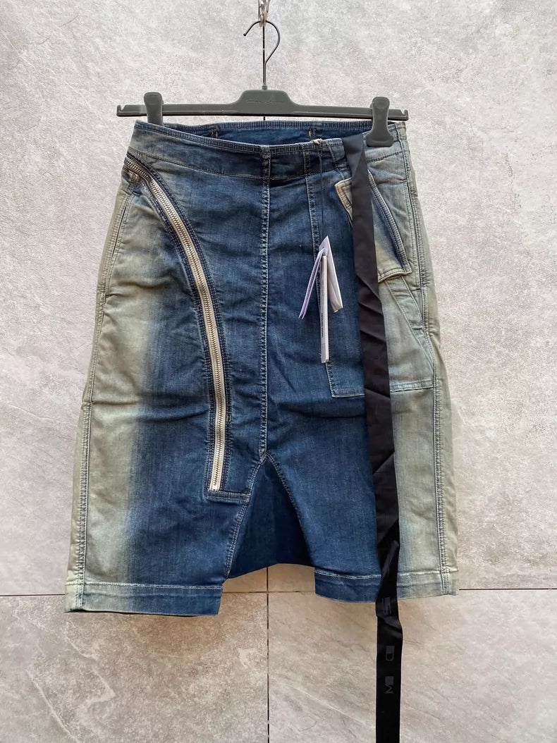 Rick Owens Distressed Denim Cargo Shorts