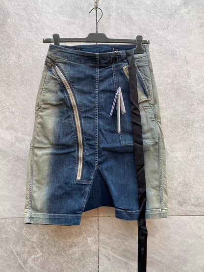 Rick Owens Distressed Denim Cargo Shorts