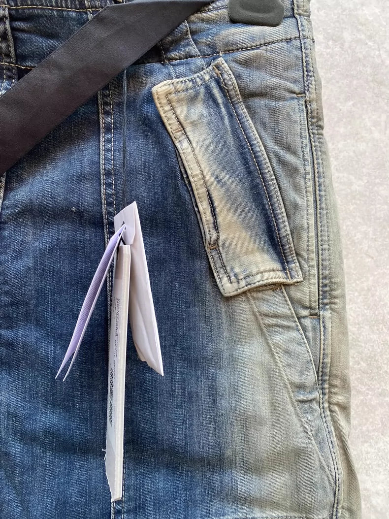 Rick Owens Distressed Denim Cargo Shorts