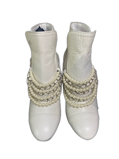 Chanel Pearl Chain High Heel Booties
