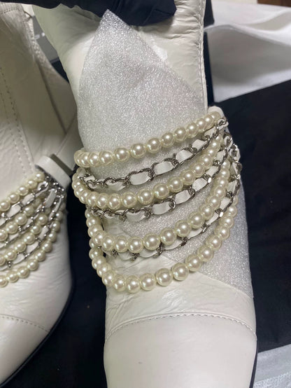 Chanel Pearl Chain High Heel Booties