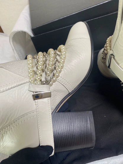 Chanel Pearl Chain High Heel Booties