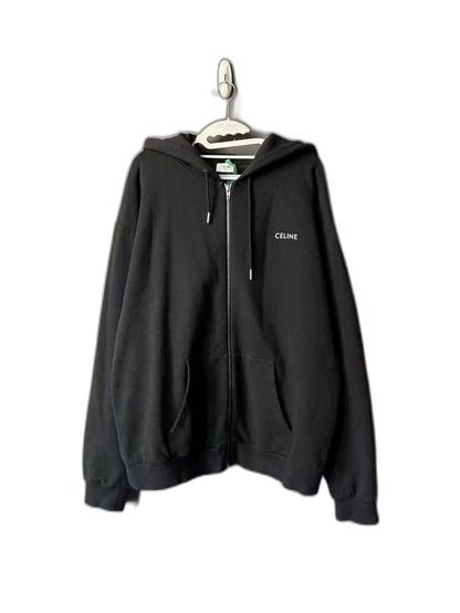 Celine Embroidered Logo Zip-Up Hoodie
