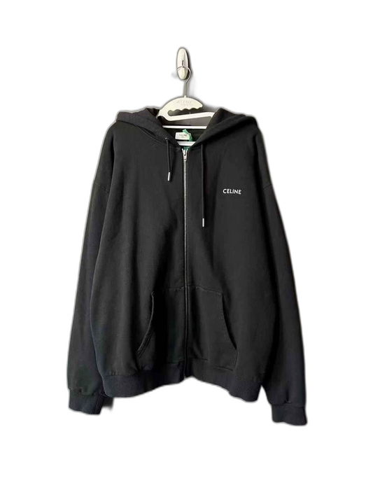 Celine Embroidered Logo Zip-Up Hoodie