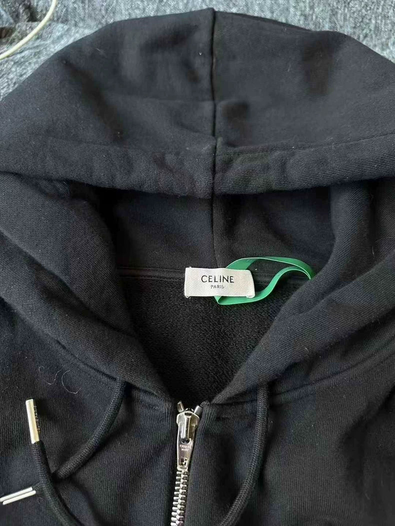 Celine Embroidered Logo Zip-Up Hoodie