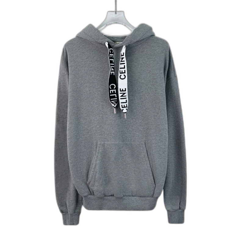 Celine Gray Logo Hoodie with Drawstring