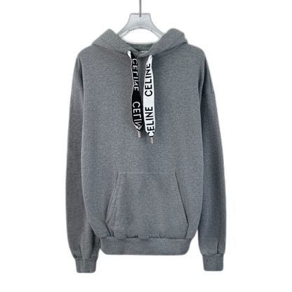 Celine Gray Logo Hoodie with Drawstring