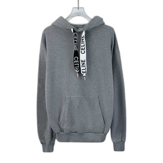 Celine Gray Logo Hoodie with Drawstring