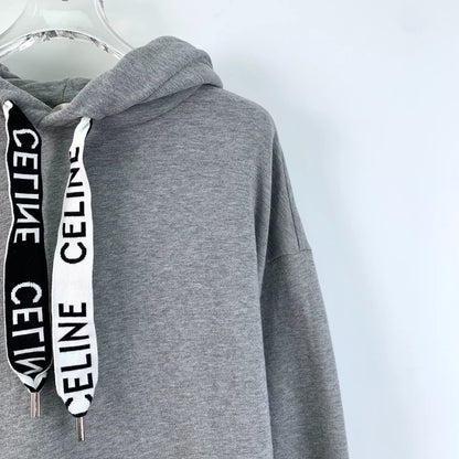 Celine Gray Logo Hoodie with Drawstring