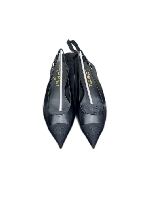 Chanel Black Leather Pointed Flats