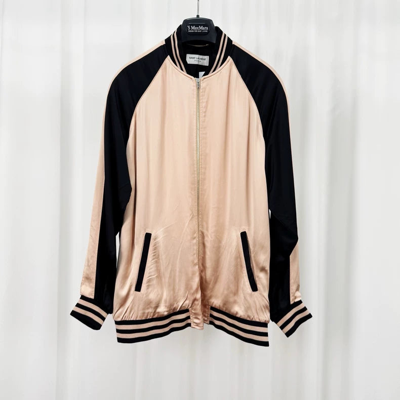 Saint Laurent Black Pink Silk Bomber Jacket-yf