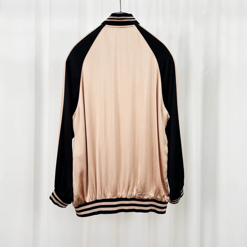 Saint Laurent Black Pink Silk Bomber Jacket-yf