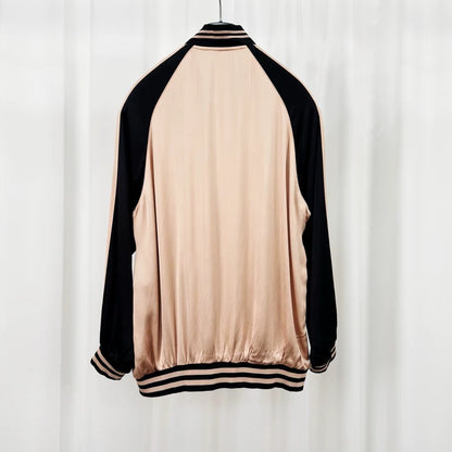 Saint Laurent Black Pink Silk Bomber Jacket-yf