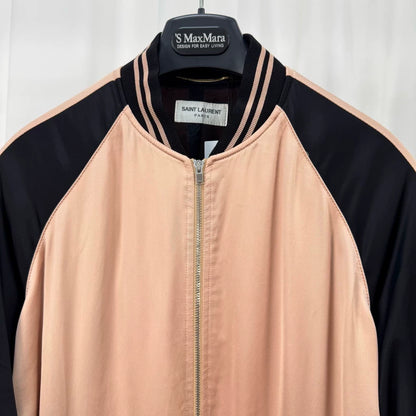 Saint Laurent Black Pink Silk Bomber Jacket-yf