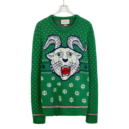 Gucci Green Ram Head Knit Sweater