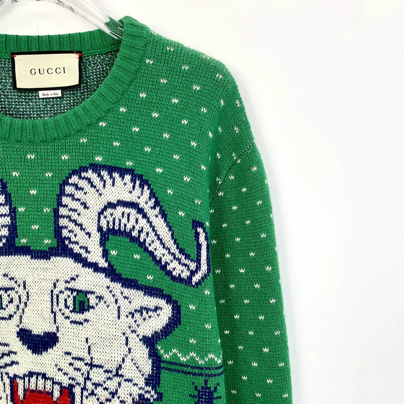 Gucci Green Ram Head Knit Sweater