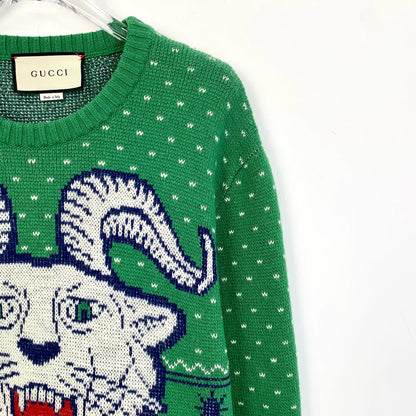 Gucci Green Ram Head Knit Sweater
