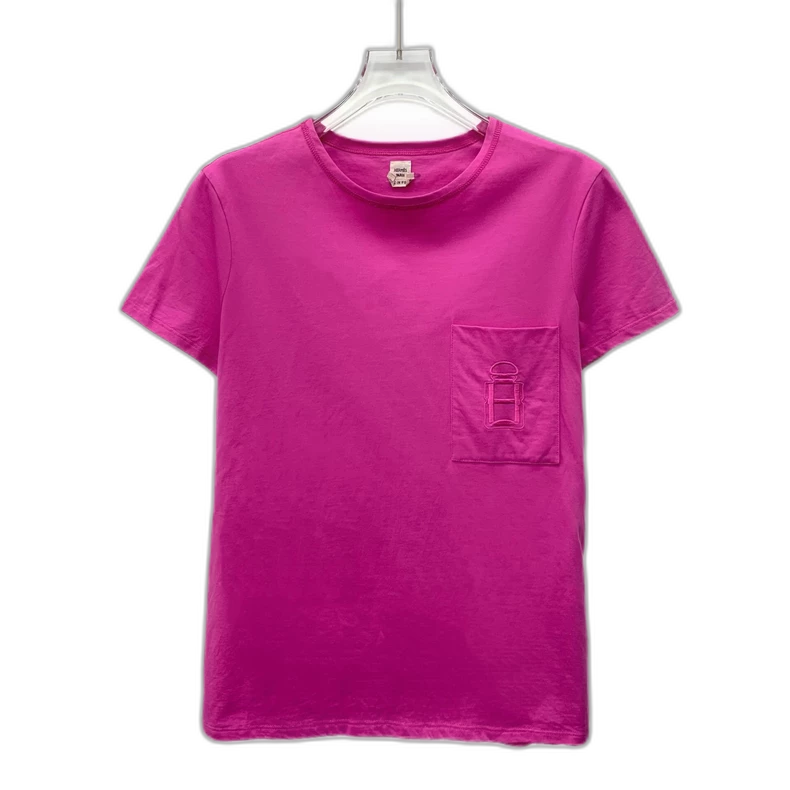 Hermes Pink Embroidered Cotton T-Shirt