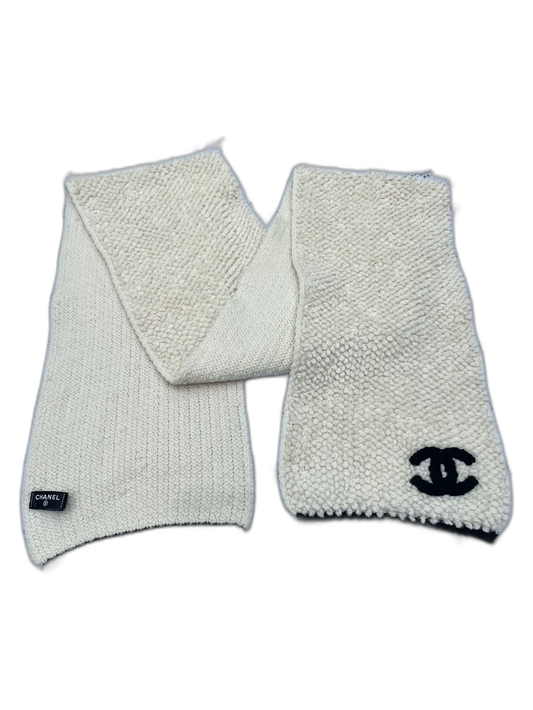 Chanel Black White Scarf Knit Wool Style