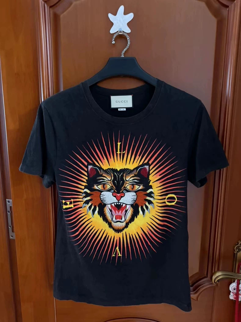 Gucci Black Cat Head Graphic T-shirt-yf