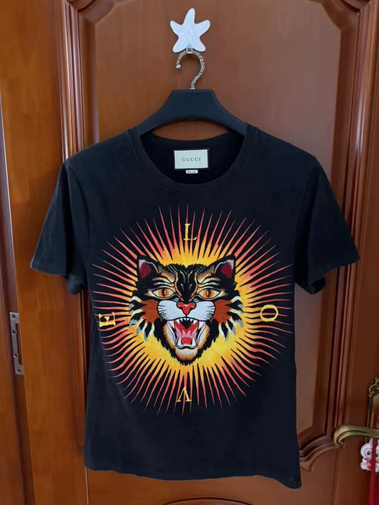 Gucci Black Cat Head Graphic T-shirt-yf