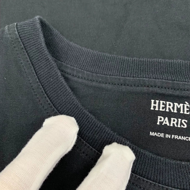 Hermes Black Floral Print Cotton T-Shirt