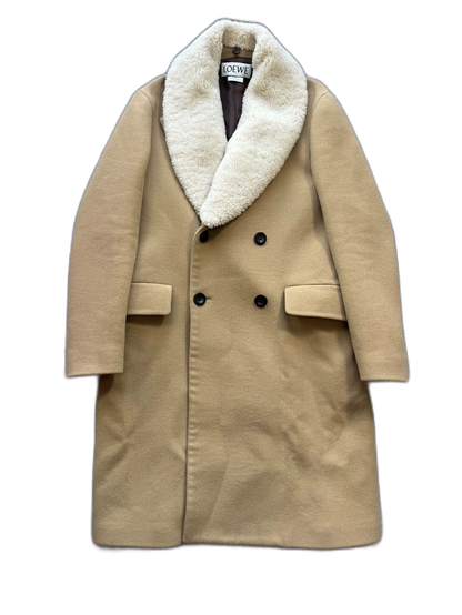 Loewe Khaki Wool Coat with Shearling Collar