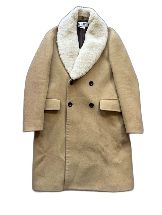 Loewe Khaki Wool Coat with Shearling Collar