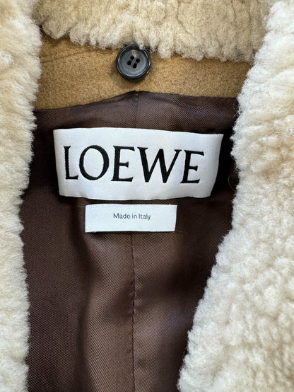 Loewe Khaki Wool Coat with Shearling Collar
