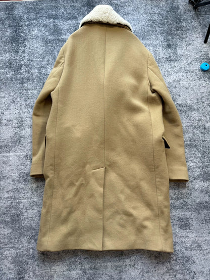 Loewe Khaki Wool Coat with Shearling Collar