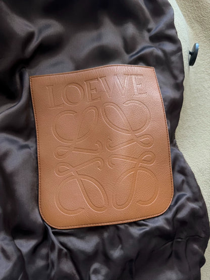 Loewe Khaki Wool Coat with Shearling Collar