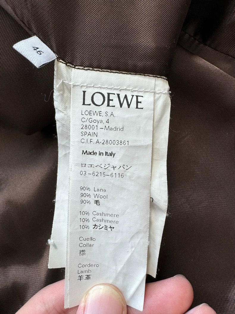 Loewe Khaki Wool Coat with Shearling Collar