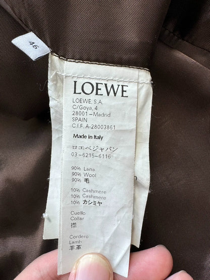 Loewe Khaki Wool Coat with Shearling Collar