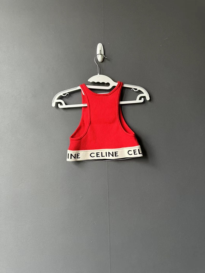 Red Celine Sleeveless Tank Top