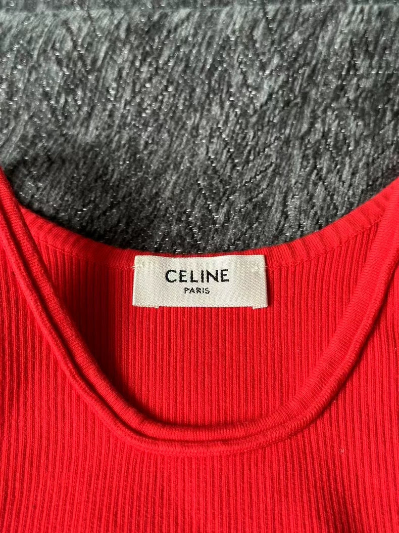 Red Celine Sleeveless Tank Top