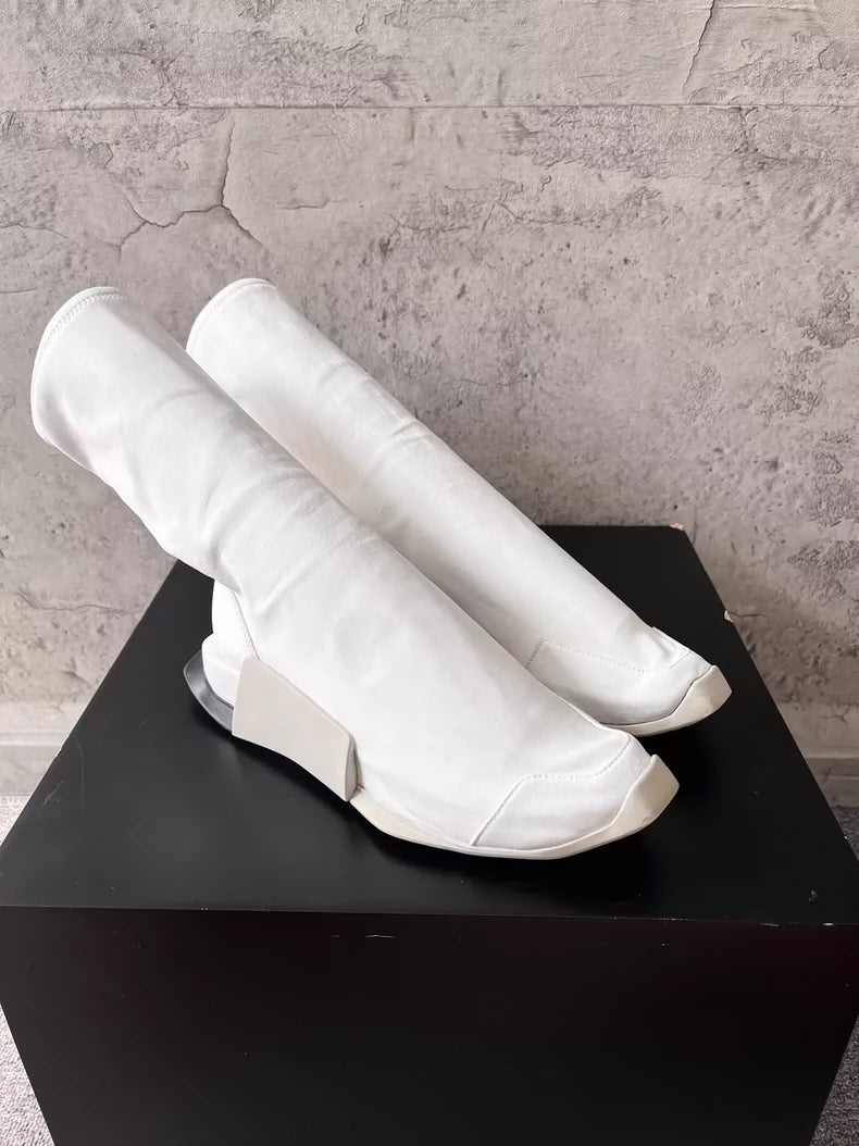 Rick Owens White Leather Tank Boots-yf