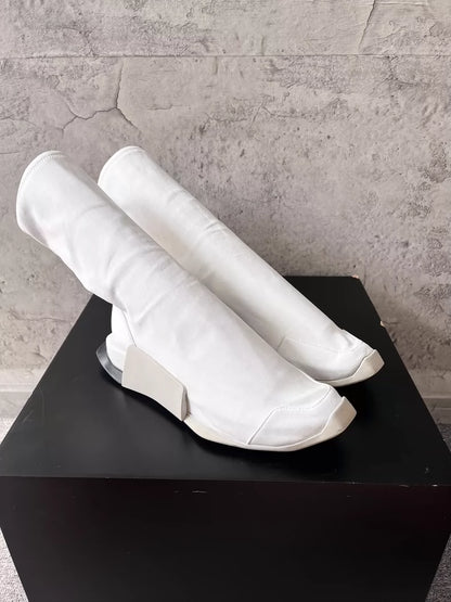 Rick Owens White Leather Tank Boots-yf