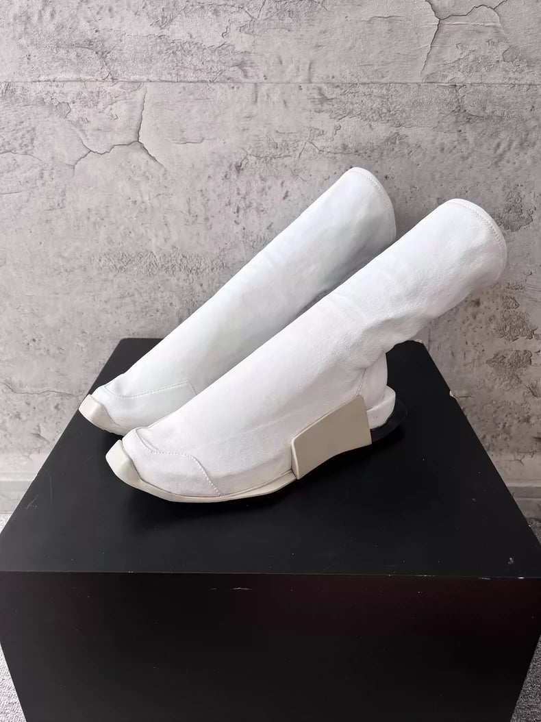 Rick Owens White Leather Tank Boots-yf