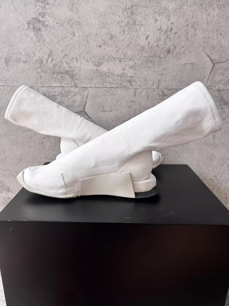 Rick Owens White Leather Tank Boots-yf