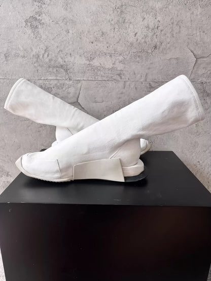 Rick Owens White Leather Tank Boots-yf