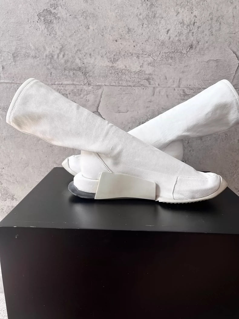 Rick Owens White Leather Tank Boots-yf