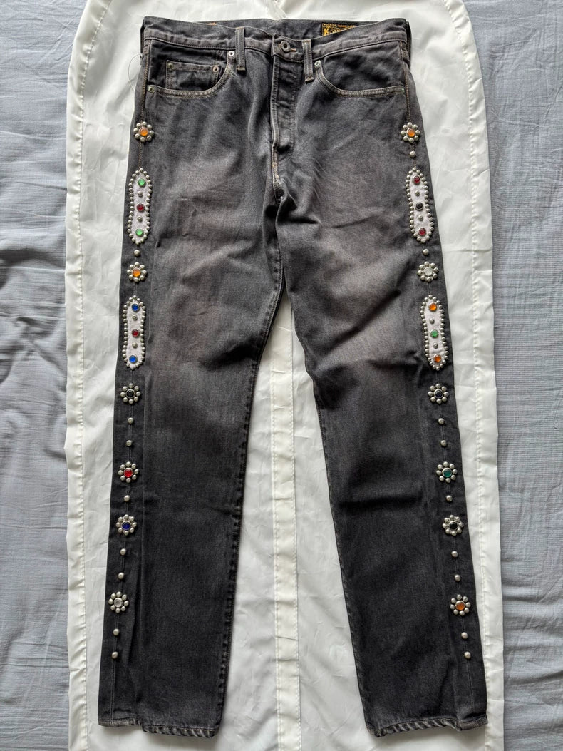 Kapital Black Denim Jeans with Bead Detail