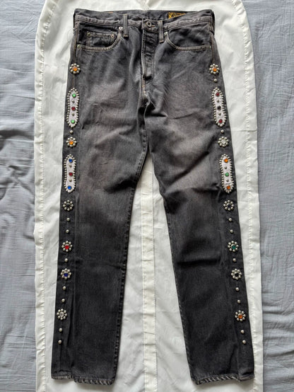 Kapital Black Denim Jeans with Bead Detail