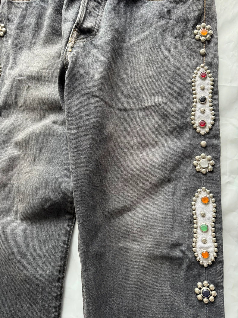 Kapital Black Denim Jeans with Bead Detail