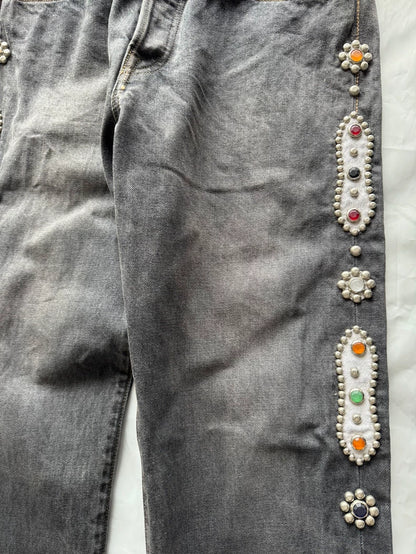 Kapital Black Denim Jeans with Bead Detail